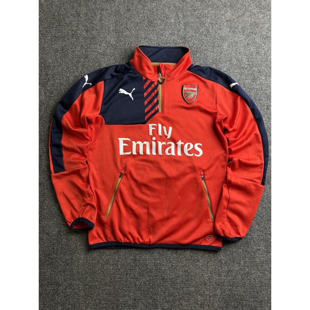 Mens Training Jacket Puma Arsenal 2015-16 Red 1/4 Zip, Size S